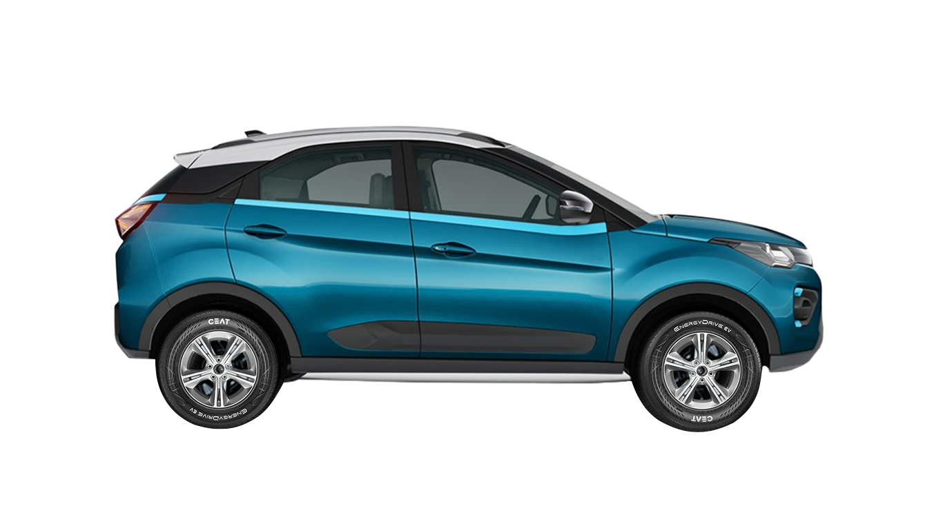 Teal blue Tata Nexon fitted with CEAT EnergyDrive car tyres